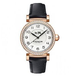 COACH 14503396 MADISON ROSE GOLD GLTZ DIAL BLACK LEATHER BAND WOMENS WATCH