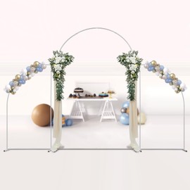 Beaccoss Gold&White Metal Wedding Arch Backdrop Stand,7.2FT, 6.6FT, 6FT Set of 3 Arched Door Frame, Backdrop Stand for for party (White B)