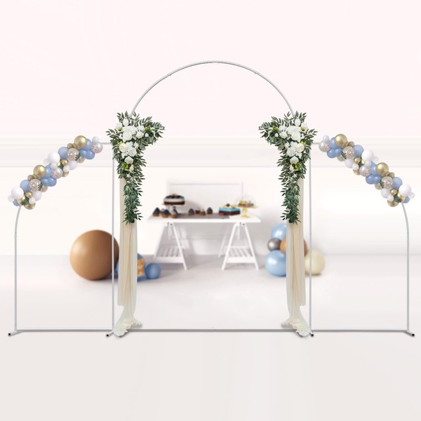 Beaccoss Gold&White Metal Wedding Arch Backdrop Stand,7.2FT, 6.6FT, 6FT Set