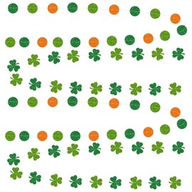 4 Pcs St Patricks Day Banner, Glitter Shamrock Clover Circle Dots Pattern Garland Hanging Streamer St. Patrick's Day Decoration for Irish Party Birthday Home Fireplace Mantle Hanging Background Decor