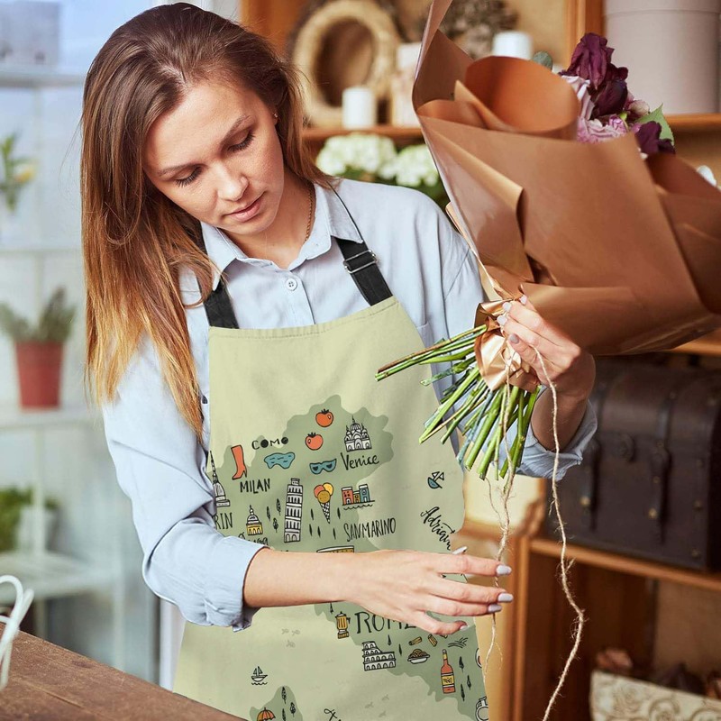BGBDEIA Italian Map Kitchen Apron for Women Men, Unisex Adjustable