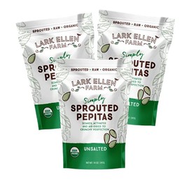 Lark Ellen Farm Sprouted Pumpkin Seeds Unsalted 14 oz USDA Organic Non GMO, Keto Snacks, Paleo, Gluten Free, Vegan, Organic, Plant Based, Low Glycemic Index, Peanut Free Facility (14 oz, 3 Pack)