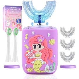 Kids Electric Toothbrush, U Shaped Toothbrush Kids Sonic Automatic Brush with 5 Brush Head 6 Sonic Clean Modes IPX7 Waterproof Mermaid Design Rechargeable Smart Timer for Children 2-7:_Unicorn with Cup (Ages 2-7)