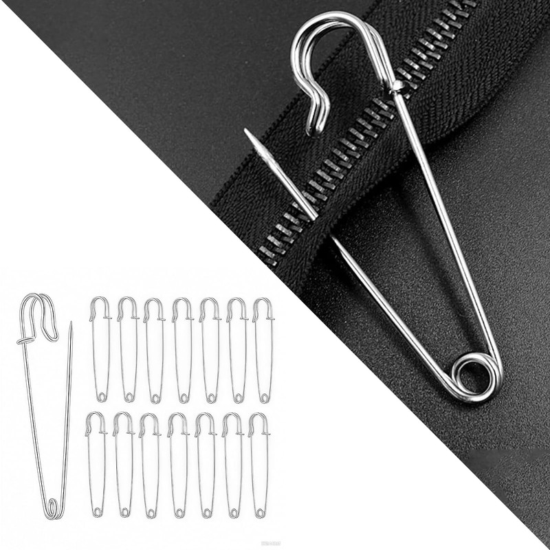 15 Pcs Large Safety Pins, 3 Inch / 75 mm