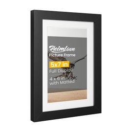 Heimlove 5x7 Black Picture Frame,Black 5 x 7 Photo Frames Display Pictures 4x6 with Mat or 5x7 Without Mat,with HD Plexiglass,for Postcard Diploma Poster Collage for Tabletop or Wall Mounted