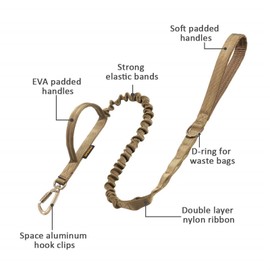 EXCELLENT ELITE SPANKER Tactical Military Dog Lead K9 Bungee Training Dog Leashes Heavy Rope Duty with Handle for Medium and Large Dogs(Brown)