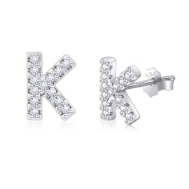 AILUOR Initial Stud Earrings for Women, Sterling Silver CZ Initial Letter Stud Earrings for Women 14K Gold Plated Simulated Diamond Hypoallergenic Alphabet Letter Initial Earrings for Women Birthday Gifts Jewelry (Silver, Initial K)