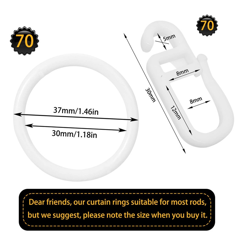 Plastic Rings with Folding Hooks, Plastic Curtain Rings for Universal