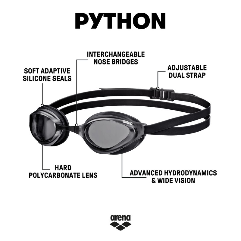 arena Unisex Training Wettkampf Schwimmbrille Python (UV-Schutz, Anti-Fog Beschichtung, Harte