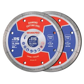 WORKPRO 2-Pack 115mm Super Thin Diamond Cutting Discs, Diamond Saw Blades for Angle Grinder, 115 x 1.2mm Cutting Wheels for Stone, Concrete, Marble, Granite, Brick and Tiles