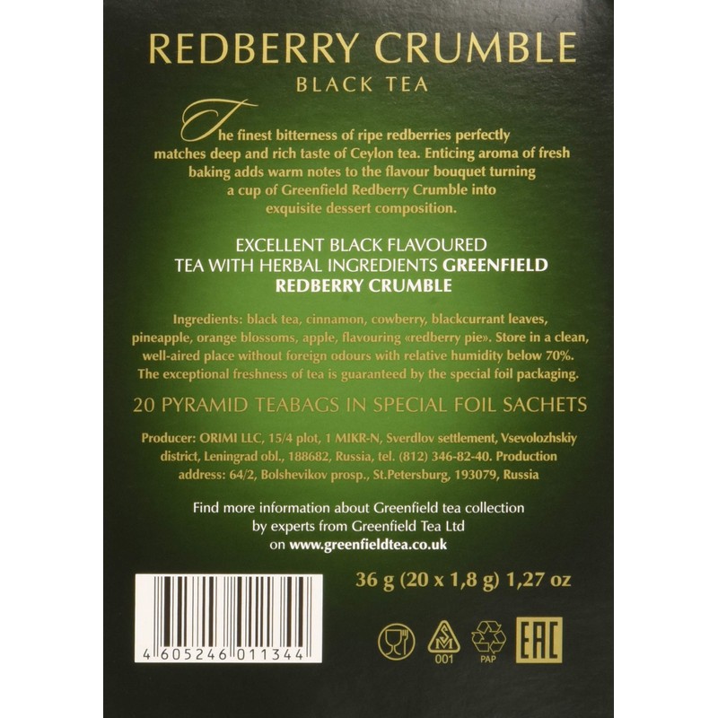 Greenfield Redberry Crumble Pyramid Collection 20 Pyramids In Special Foil