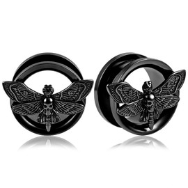 Maxbott 2 PCS Stainless Steel Skull Butterfly Plugs and Tunnels Ear Gauge Stretcher Plug Jewelry Piercing Gauges 8mm-22mm