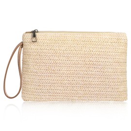 Molain Women's Straw Clutch Bag Summer Beach Bag Handbag Wristlet Bag Straw Clutch Purse Straw Handbag for Women Girls, beige, Fashionable, fashionable,