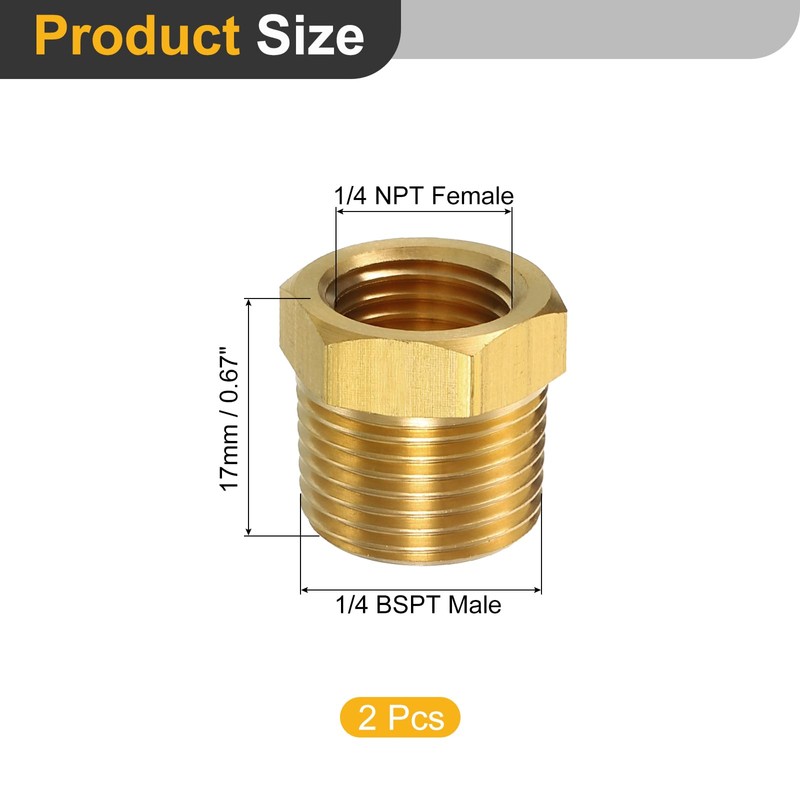 uxcell 2Pcs 3/8 BSPT Male x 1/4 NPT Female Brass