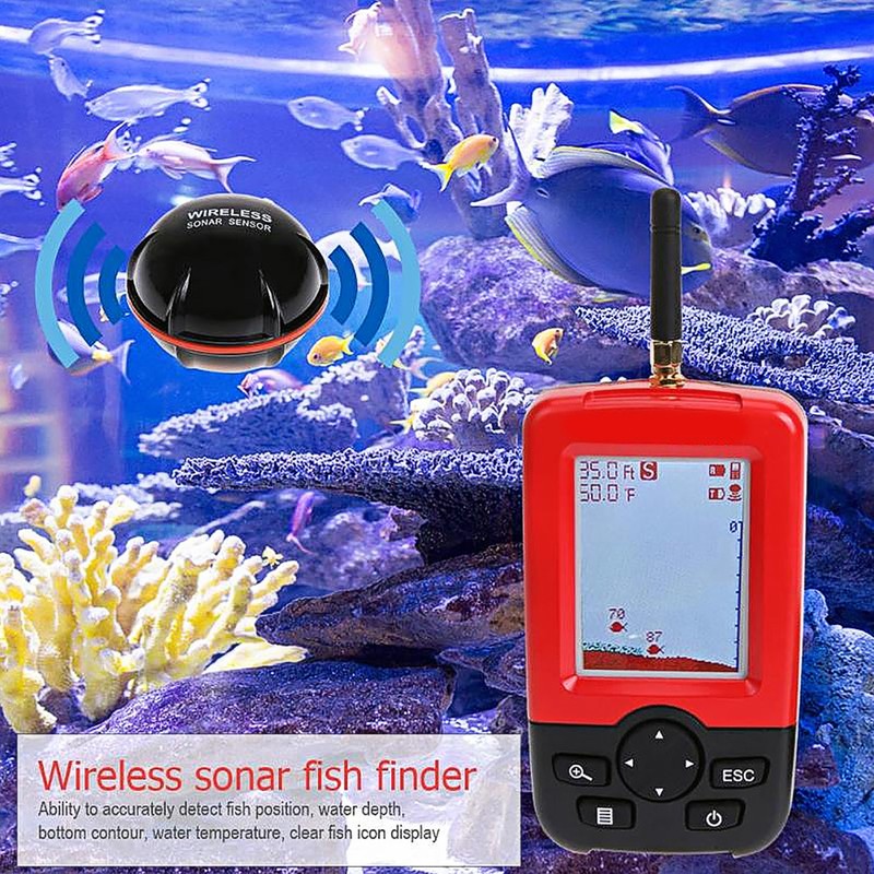 2‑148ft Depth Fish Finder with 100m Wireless Sonar Sensor Fish