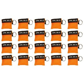 20pc CPR Mask Keychain Emergency Kit CPR Face Shields for First Aid AED Training Child and Adult CPR Breathing Barrier (Orange)