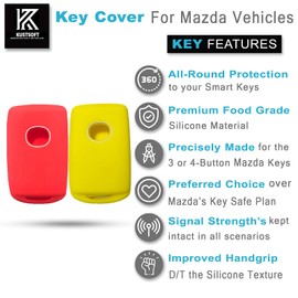 KUSTSOFT 2Pcs Silicone Smart Remote Key Fob for 2024 2023 2022 2021 2020 2019 Mazda 3 6 CX-30 CX-5 CX-9 CX-50 Key Fob Cover (Red with Yellow)