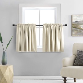 DONREN - Cortinas de 60,96 cm de longitud – Cortinas para oscurecer la habitación, cenefa pequeña ventana (30 x 24 cm, 2 paneles, color beige crema)