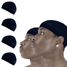 4 Pcs Wave Cap Stocking Caps Stretch Compression Long Lasting Lightweight Comfortable Fit Durable Mens Dome Cap Loc Cap Sleeping Hair Caps Wave Caps for Men (Navy Blue - 2 Pack of 2 Pcs)