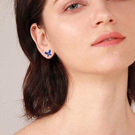 Blue Butterfly Studs Earrings Women 925 Sterling Silver Animal Butterflies September Birthstone Sapphire Earring Stud Crystal Wedding Birthday Jewelry DE0229S