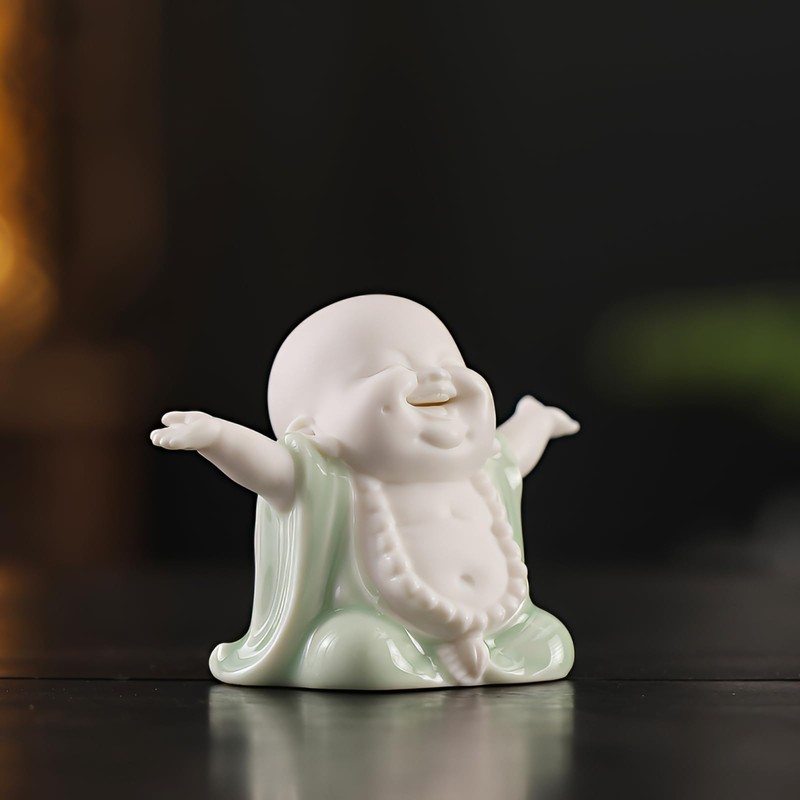 Houlu 3.15 Inch Small Green Laughing Buddha Statue for Home