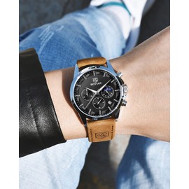 SAPPHERO Mens Watches Watches for Men Analog Watch Waterproof Watch Quartz Chronograph Date Display Leather Band Men's Wrist Watches Casual Business Gifts for Men Fashion Designer Mens Dress Watch