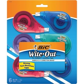 BIC Wite-Out Brand EZ Correct Correction Tape, White, 6 Count, Colors may vary