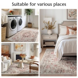 jinchan Boho Area Rug 6x9 Tribal Living Room Rug Non-Slip Washable Low-Pile Floor Cover Soft Oriental Carpet for Indoor Front Bedroom Kitchen Farmhouse Red Brown