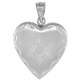 3/4 inch Sterling Silver Jewish Star of David Heart Locket Necklace for Women 16 inch RL_30H