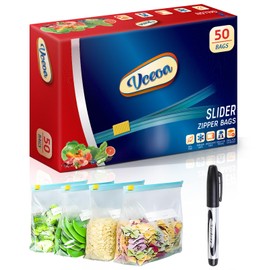 50 Pcs Storage Bags With Zips Freezer Bags Large Ziplock Bags Reusable Sandwich Bags Food Bags(4.54L) Food Storage Bags With Expandable Bottom And 1 Maker Pen For Ziploc Bags Or Travel Storage Bags