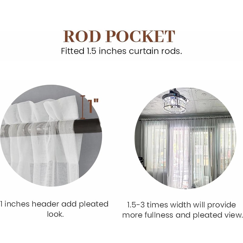 Dreaming Casa Solid Sheer Curtains Living Room White Rod Pocket