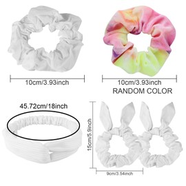 20 Pieces, White Scrunchies for Tie Dye, DIY Cotton Bow Scrunchies, Headbands, 3 Kinds of Hair Accessories for Girls Women Ponytail Party Activities