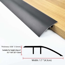48Inch Aluminum Floor Transition Strip, 3 Pcs Metal Floor Transition Strip, for Doorways Threshold Ramp Tile Laminate Planks, Bridge The Height Between 0.3-0.6 Inch (Black, 4ft x 1.7in)