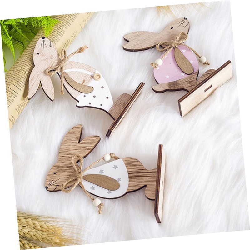Ipetboom 3pcs Wooden Easter Bunny Decorations Cartoon Style Rustic Rabbit
