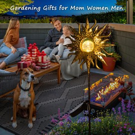 HOMEIMPRO Large Sun Solar Garden Decor Lights Outdoor Garden Gifts Mom Dad, Crackle Glass Metal Stake,Yard Decorations, Waterproof LED Lights for Lawn Patio Ornaments, Mothers Day Gifts for Women