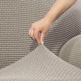 FAVERTI Copridivano super elastico e poggiapiedi quadrato da 40 a 60 cm | modello NOVELE | lino | protezione di qualità tessuto jacquard al tatto cotone | ottomano quadrato