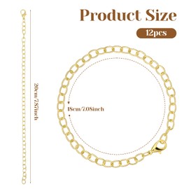 12 Pcs Gold Charm Bracelet Chain Alloy Link Chains Bracelets Lobster Clasp DIY Charm Bracelets for Men Women DIY Jewelry Bracelet Making Supplies