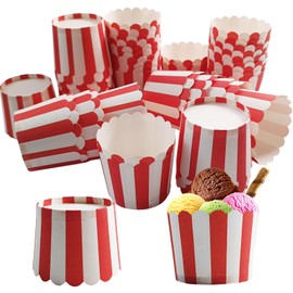 50 Pcs Mini Muffin Cups Red Striped Circus Carnival Baking Paper Cups Red White Striped Cupcake Muffins Liners Christmas Ice Cream Cups Disposable
