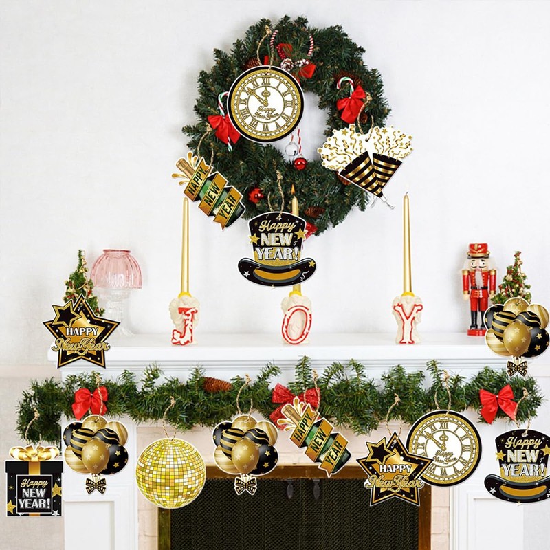 32 Pcs Happy New Year Hanging Ornament Decorations for Christmas