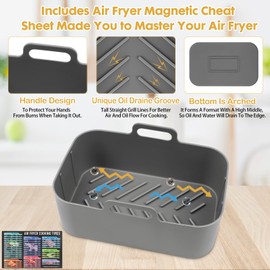 Silicone Air Fryer Liners 10QT, Reusable Airfryer Basket Liners Rectangular for Ninja DZ550/DZ401, 2Pcs 5QT Large Air Fryer Accessories,Replacement Basket Insert with Magnetic Cheat Sheet (2 Pcs Grey)