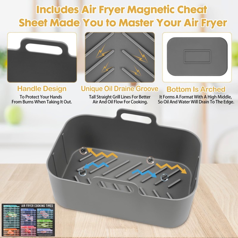 Silicone Air Fryer Liners 10QT, Reusable Airfryer Basket Liners Rectangular