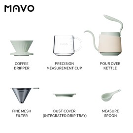 Pour Over Coffee Maker Set, Pour Over Kettle, Coffee Dripper, Glass Coffee Server with Scale, Stainless Steel Filter (Green)