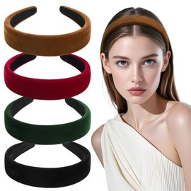 BOOMTOP 4pcs Gepolstert Haarreif Stirnbänder Samt Haaareifen Damen Breite Haarband Haarschmuck Schwamm Kopfband Haar Accessories für Frauen Mädchen Schwarz Grün Rot