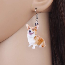 NEWEI Acrylic Smile Welsh Corgi Pembroke Dog Dangle Earrings Drop Pet Ornaments Jewelry For Women Gift Charm