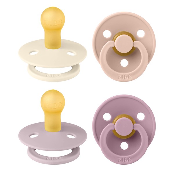 BIBS Colour Soother 4-Pack, BPA Free Dummy Pacifier, Round Nipple.