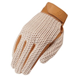 Heritage Crochet Riding Gloves, Size 9, Natural Tan