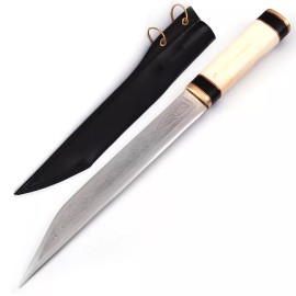 Armory Replicas Viking Seax Knife 10" Stainless Steel Blade Camel Bone Handle w/ Leather Sheath