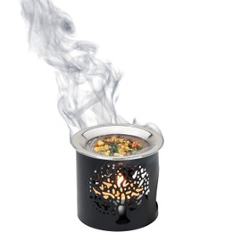 Handmade Black Iron Incense Burner/Incense Censer with Stainless Steel Sieve – 2.36-Inch Height Featuring Tree of Life Motif – Ideal for Aromatherapy and Tea Light Burning. Tealight Included