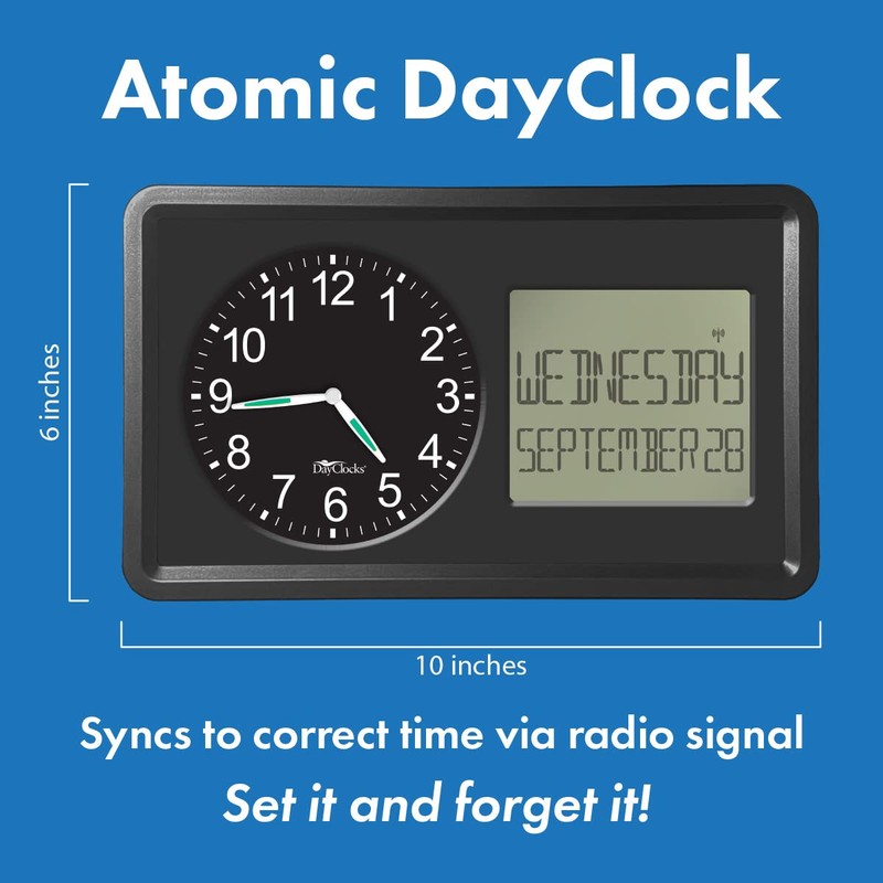 DayClocks Atomic Combines Analog Time and Digital Display for Day