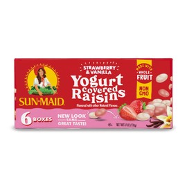 Sun-Maid Strawberry & Vanilla Yogurt Coated Raisins - (6 Pack) 1 oz Snack-Size Box - Yogurt Covered Dried Fruit for Lunches and Back to School Snacks